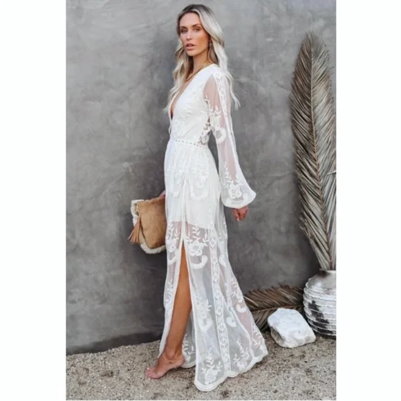 AMELLIA Bohemian White Lace Maxi Dress - Picture 2 of 16